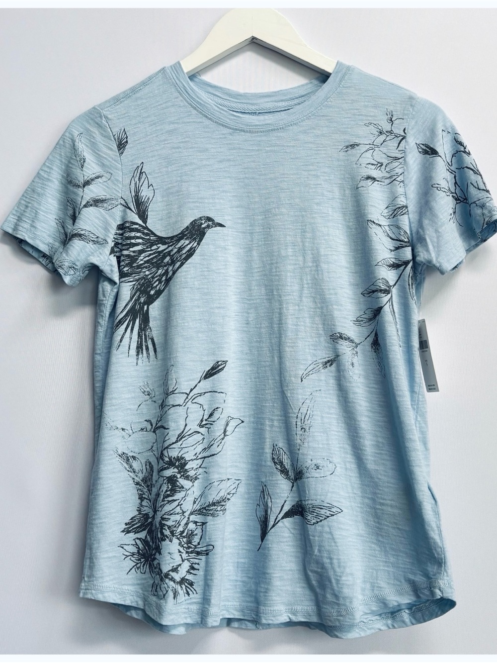 NWT Anthro Helen Dealtry Pilcro Bennie Cotton Slim Crew Neck Tee Birds Floral S - Picture 7 of 10